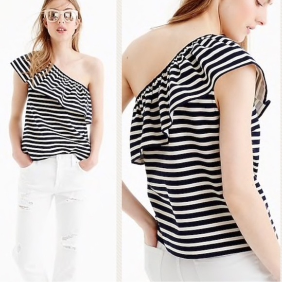 J. Crew One-Shoulder Striped Cotton Top Size XL - Picture 1 of 6